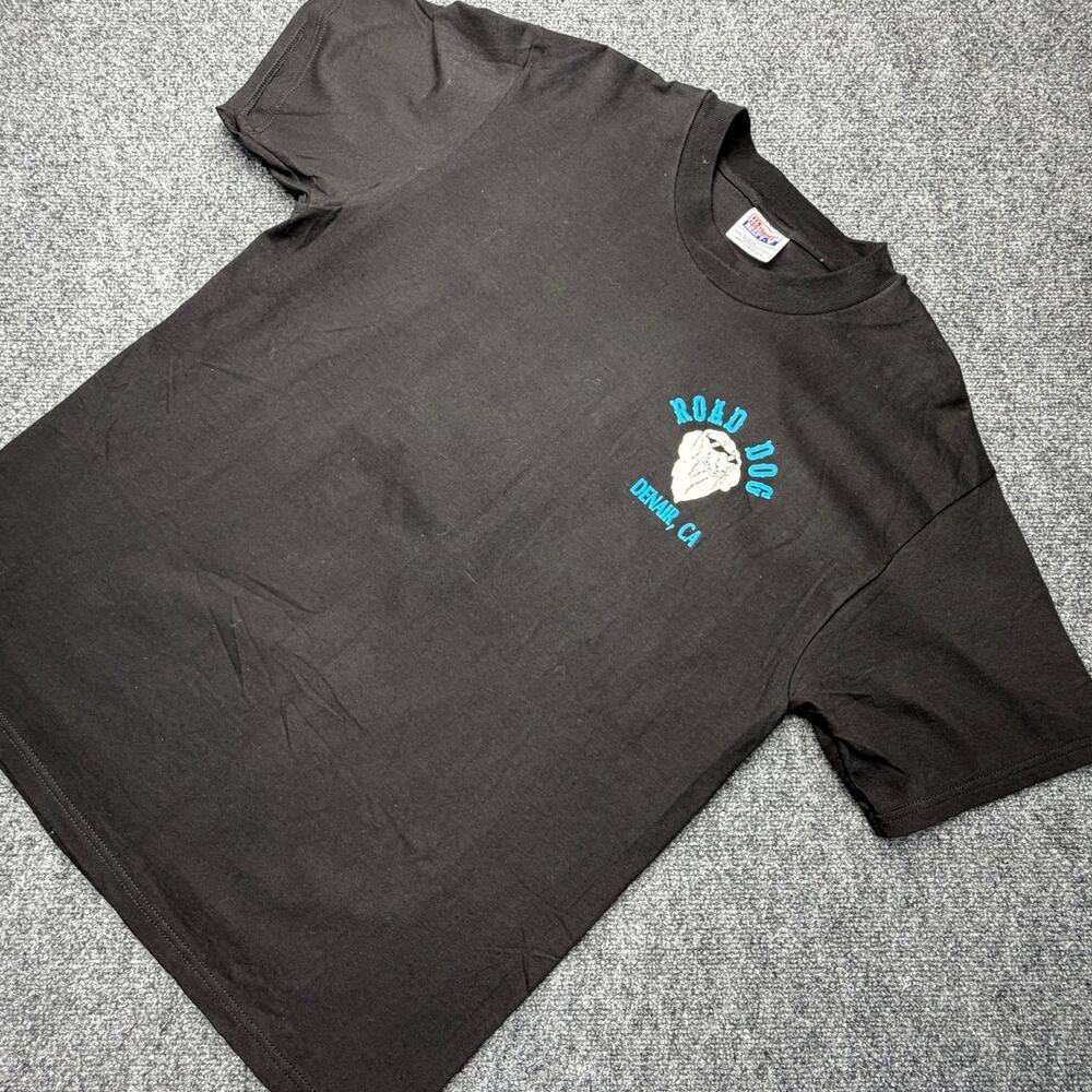 Vintage Y2K Road Dog Cycle Denair CA Motorcycle T-Shirt Black XL Biker Tee